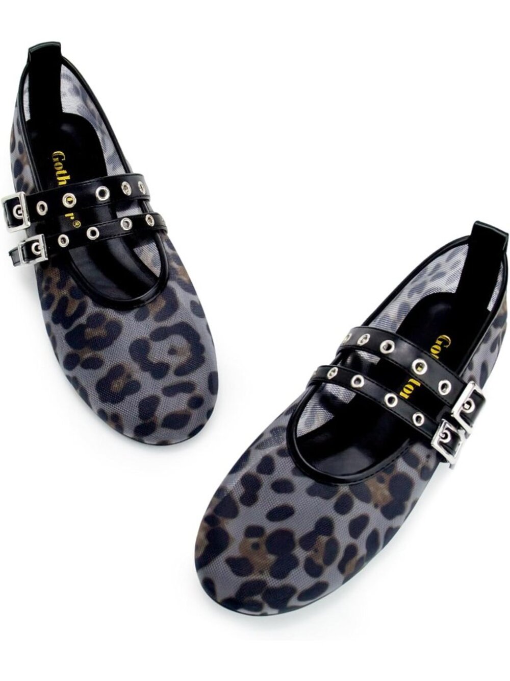 Women's Mesh Flats Ballet Flats Mary Jane Leopard Black Strap Flats